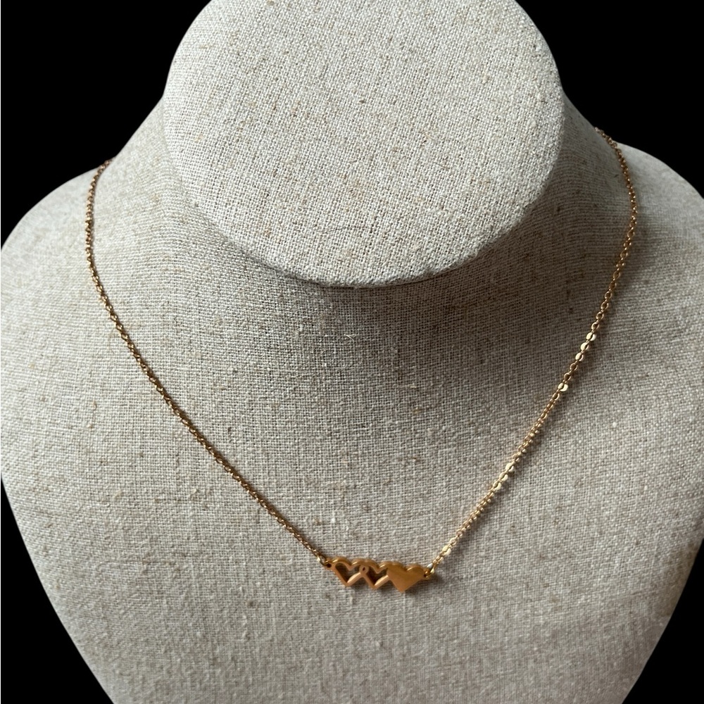 Gold Triple Heart Necklace – Adjustable Chain, Dainty Design